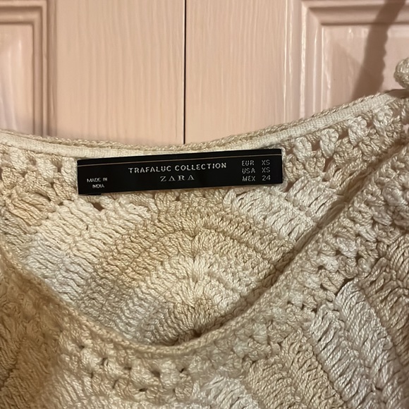 Flowy Bohemian Linen and Crochet Tank Top. Extra Small XS. Cream and tan. Boho. - Picture 4 of 5